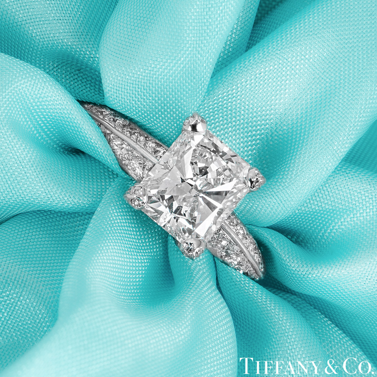 Pre-Loved Jewelry Tiffany CUSTOM Cushion Cut PAVE Diamond Ring 2 ct $42k  NEW 2983 - Blue Chip Jewelry